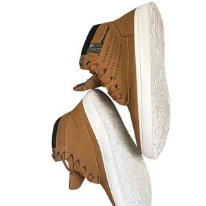 Tan High-Top Sneakers with Plaid Lining